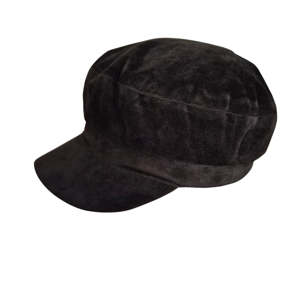Olive &‎ Pique Black Velvet Newsboy Cap Baker Boy Hat Adjustable Strap RN141010